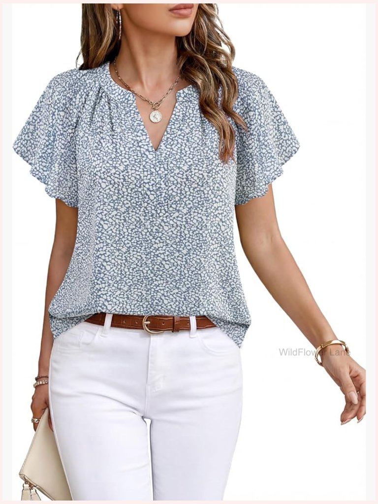 Short Sleeve Chiffon Blouse Business Casual Shirt Summer Top